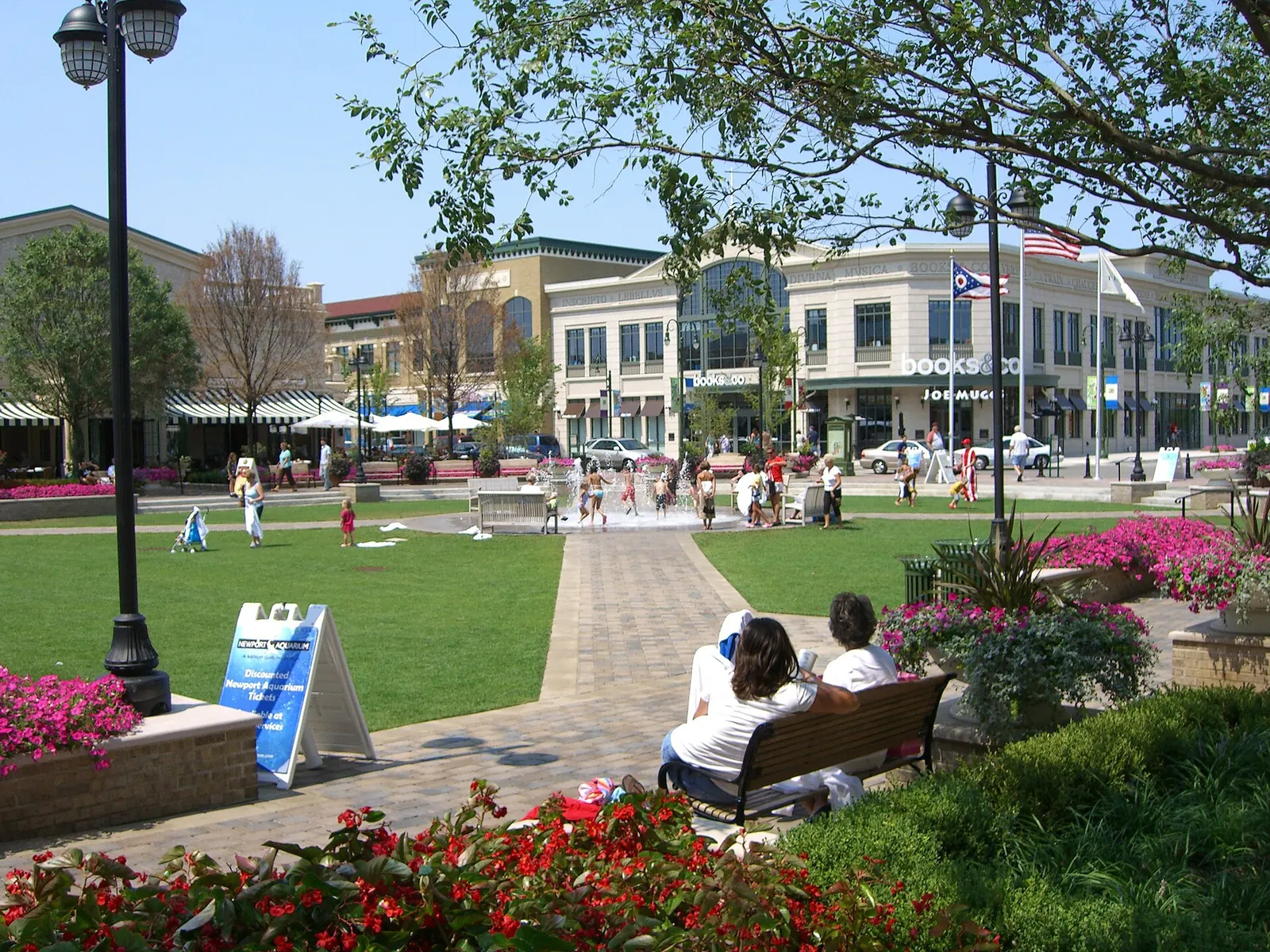 Shops and green space at The Greene Town Center in Beavercreek, Ohio