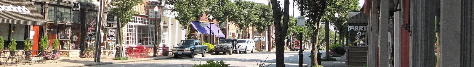 Main Street shops and sidewalks in historic Milford, Ohio