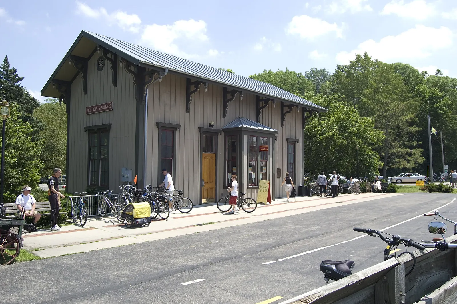The former railroad station and bike trail in Yellow Springs, Ohio
